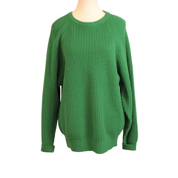 VTG 90's Kelly Green Chunky Knit Crew Neck Women's Sweater Carriage Court sz L - Picture 1 of 7